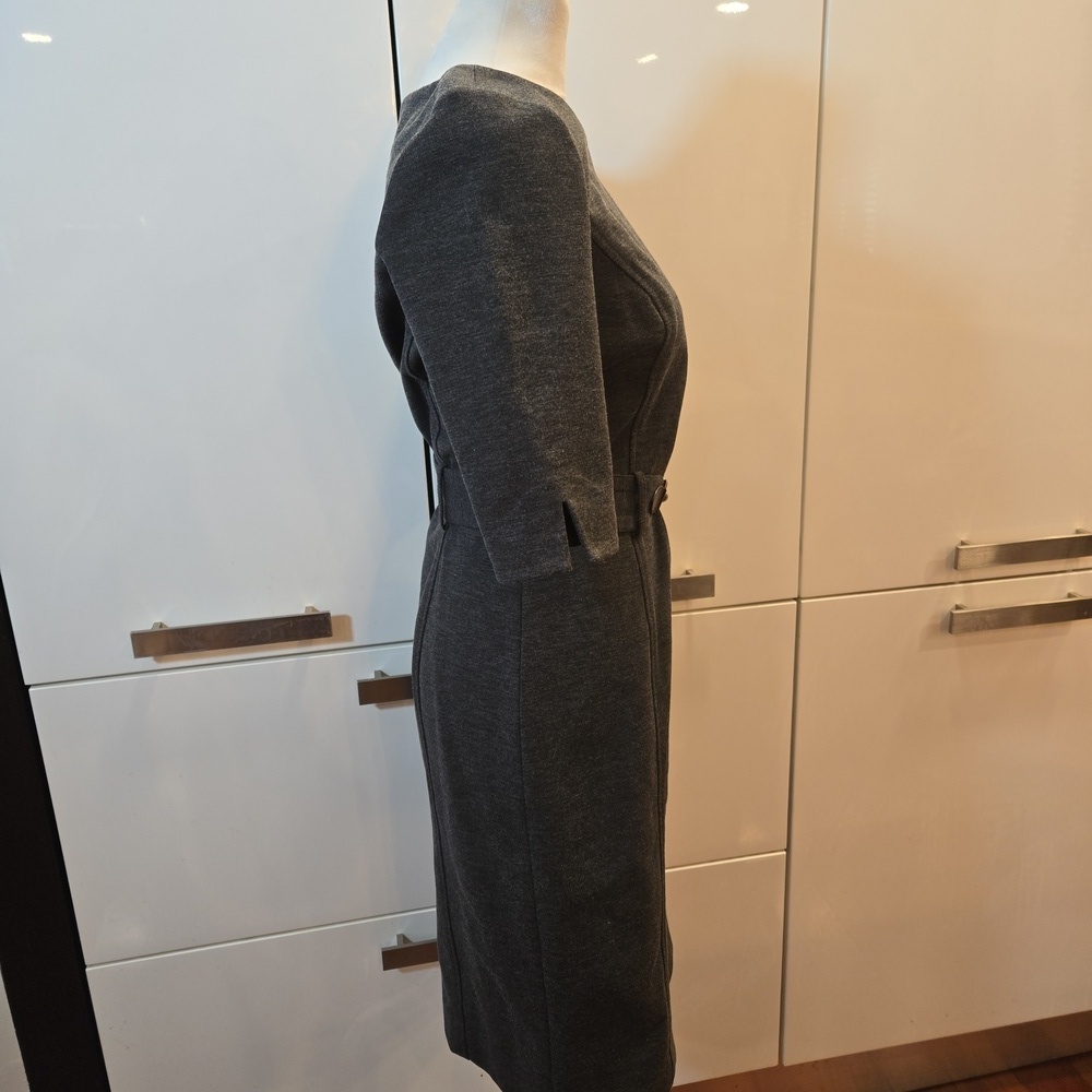 Banana Republic Short Sleeve Belted Stretch Midi Sheath Dress Gray Size 4 - Picture 2 of 10